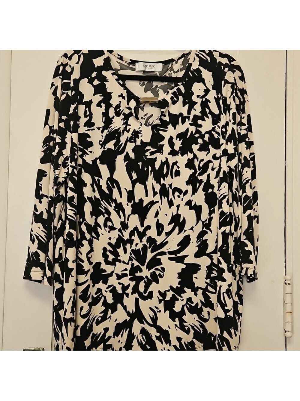 Jones Studio Monochrome Abstract Longsleeve Top 2XL